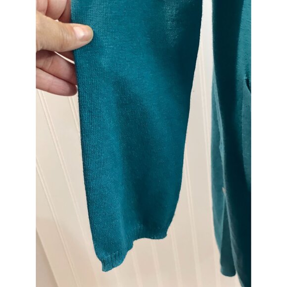 J. Jill Womens Teal Cardigan Sweater M Polyester Wool Blend With Pockets - Picture 7 of 16